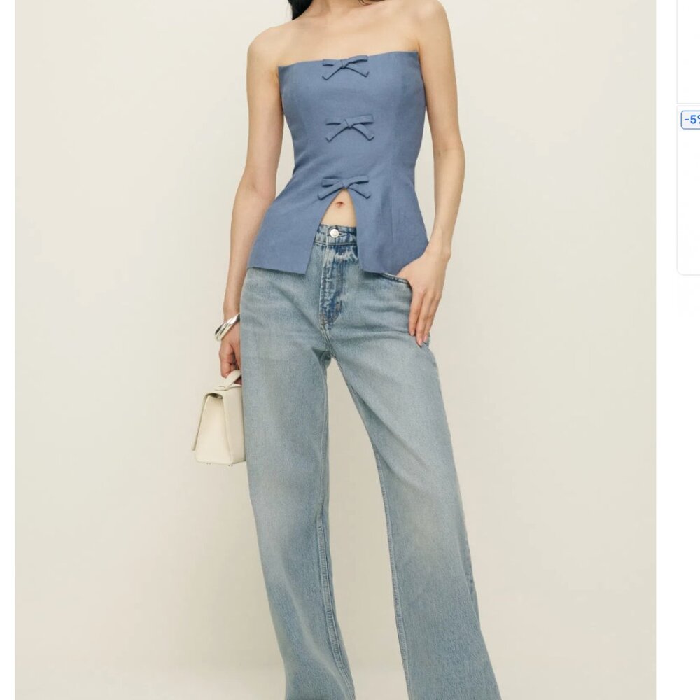 Reformation Essie Linen Top in Blue Size 8 Medium